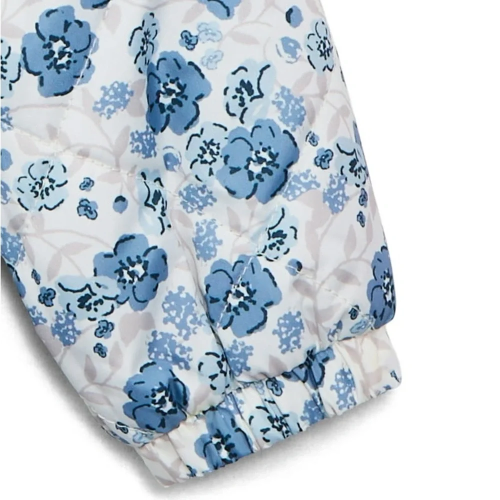 New girls blue floral winter puffer jacket with pockets - Picture 3 of 4